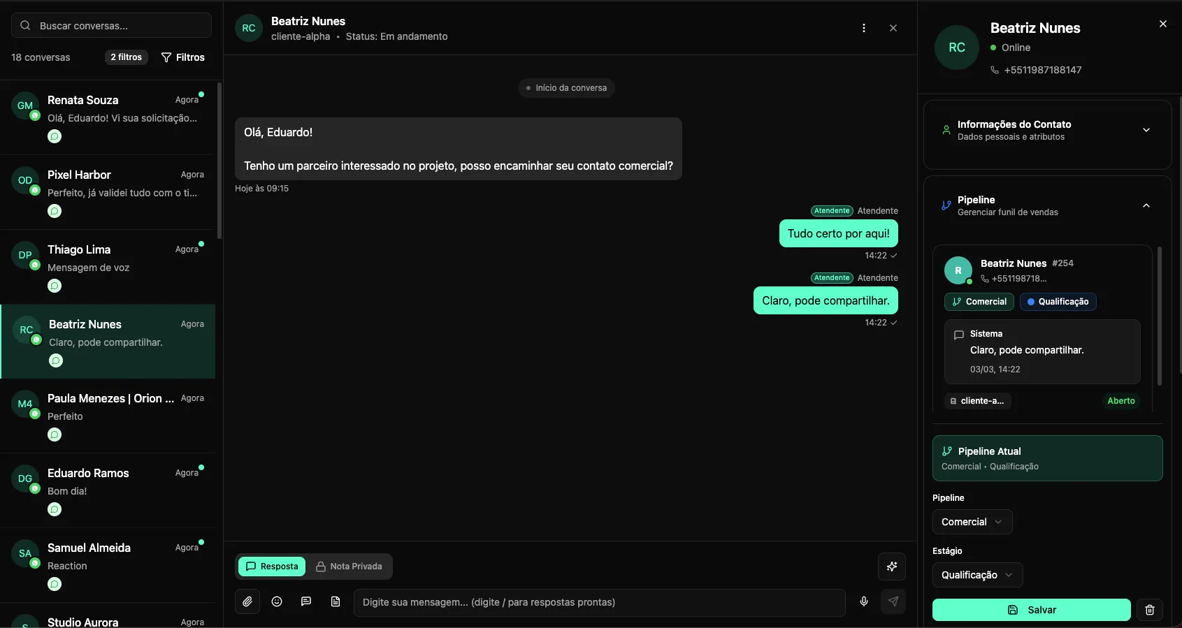 Chat de atendimento Evolution API